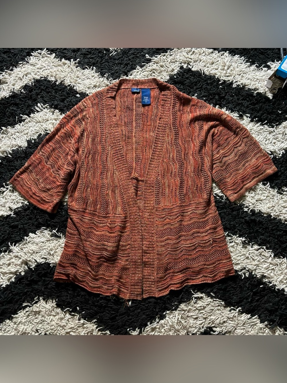 Basic Editions Autumnal Multicolor Knit Short Sleeve Ruffled Cardigan Women’s 2X